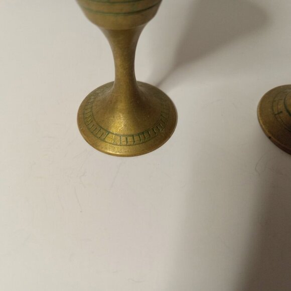 Set of 2 Vintage Etched Brass  Goblet Chalice Cups  2.5 in - Picture 4 of 12